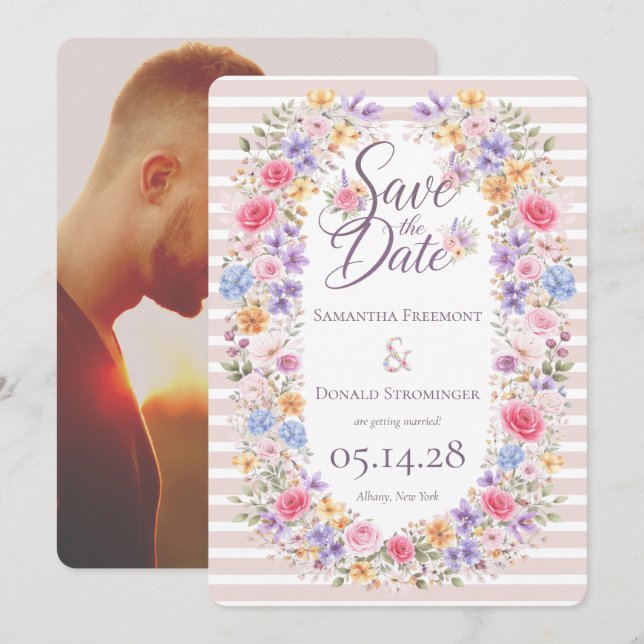 Watercolor Garden Flower Frame Wedding Invitation (Devant / Derrière)