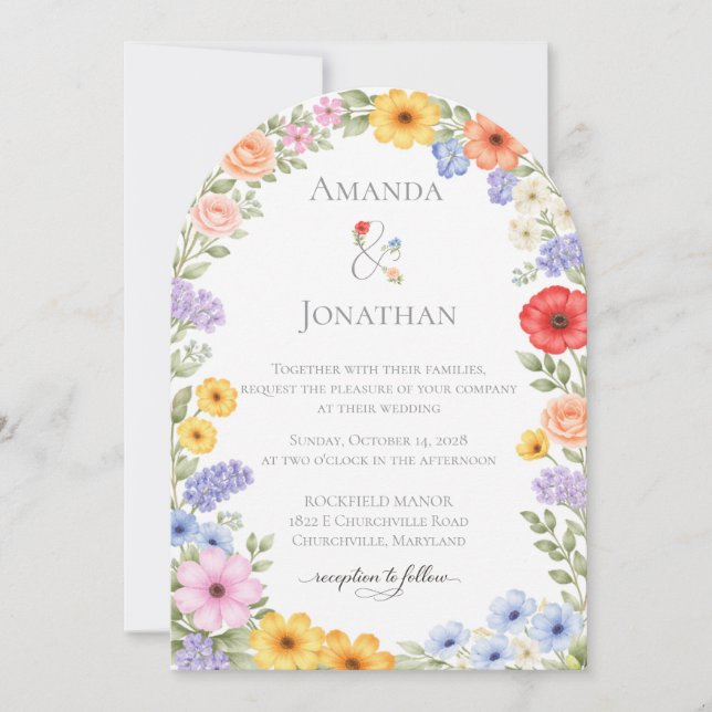 Watercolor Garden Flower Wedding Invitation (Devant)