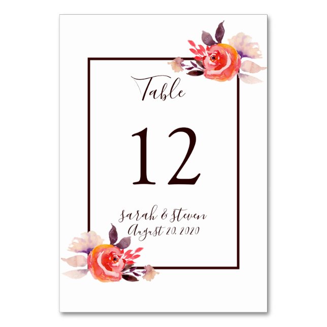 Watercolor Garden Wedding Numéro de table (Par défaut)