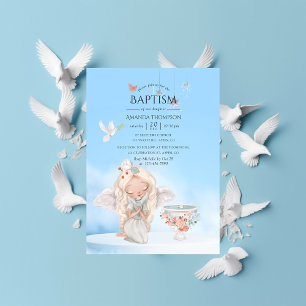 Watercolor Girl Angel Baptême Photo Invitation