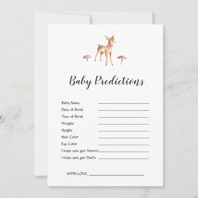 Watercolor Girl Deer White Baby shower Prédictions (Devant)