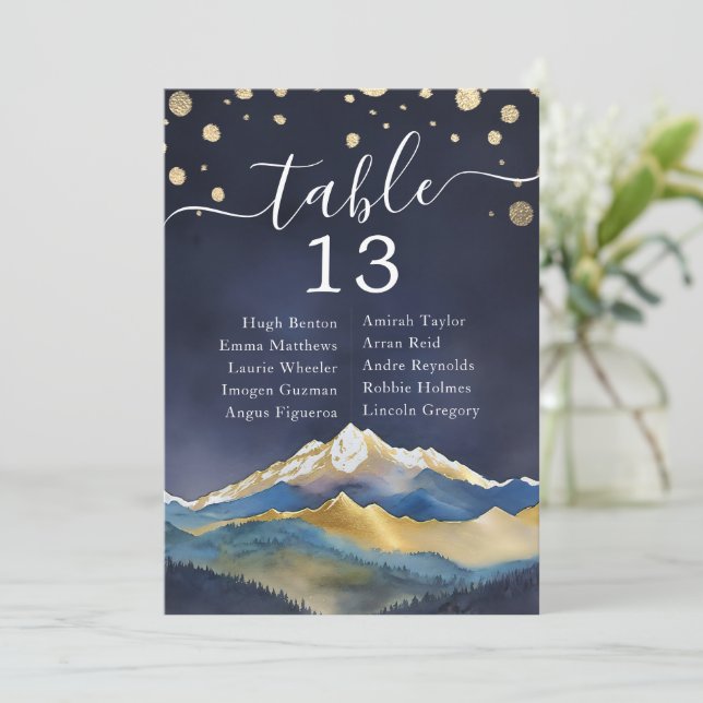 Watercolor Gold Foil Mountain Mariage Numéro de ta (Debout devant)