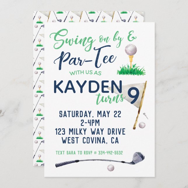Watercolor Golf Invitation d'anniversaire (Devant / Derrière)