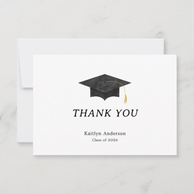 Watercolor Graduation Cap Thank You Card (Devant)