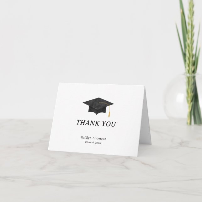 Watercolor Graduation Cap Thank You Folded Card (Devant)