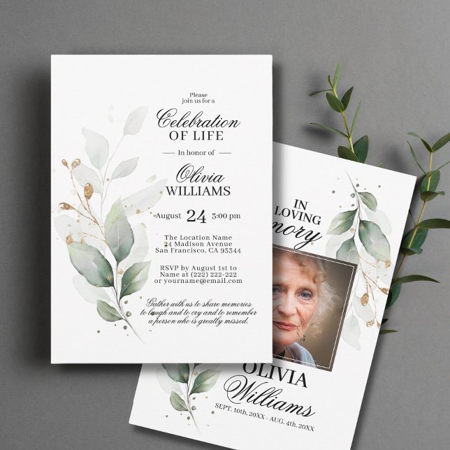 Watercolor Green Célébration de la vie Invitation (Watercolor Greenery Celebration of Life Invitation)