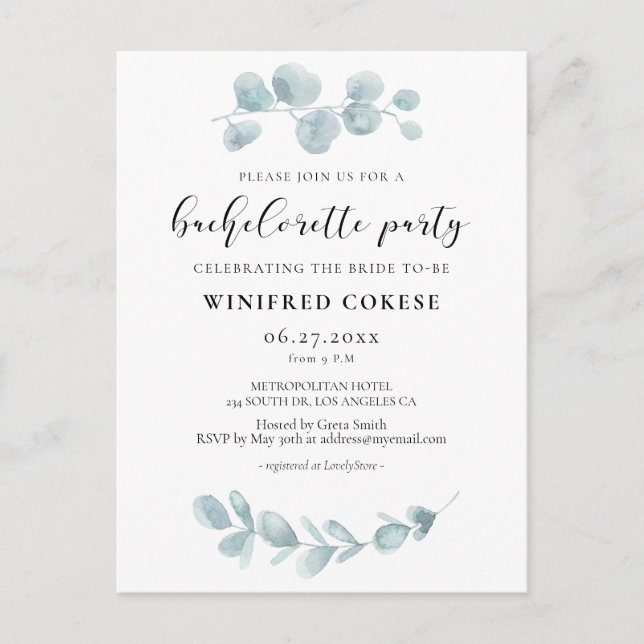 Watercolor greenerife Bachelorette invitation (Devant)