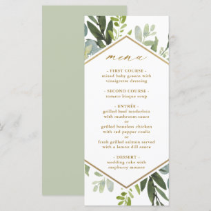Watercolor Greenery Gold Hexagon Menu Mariage