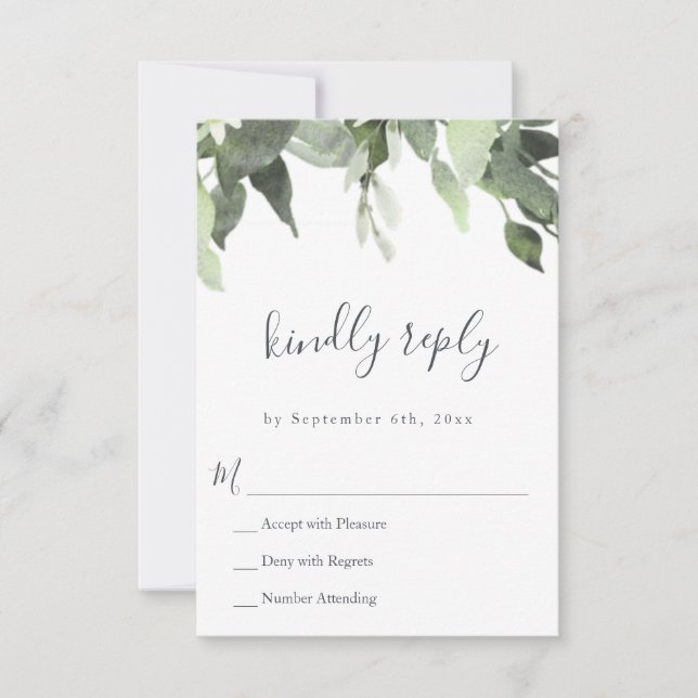 Watercolor Greenery Wedding RSVP Response Cartes (Devant)
