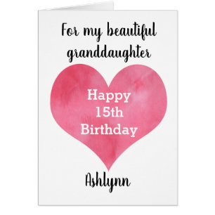 Watercolor Heart 15e Birthday Granddaughter