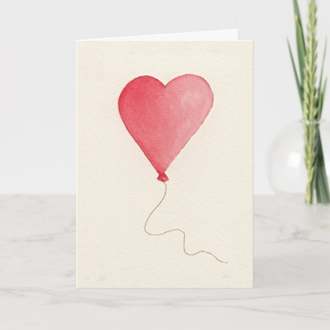 Watercolor Heart Balloon Carte Saint-Valentin (Devant)