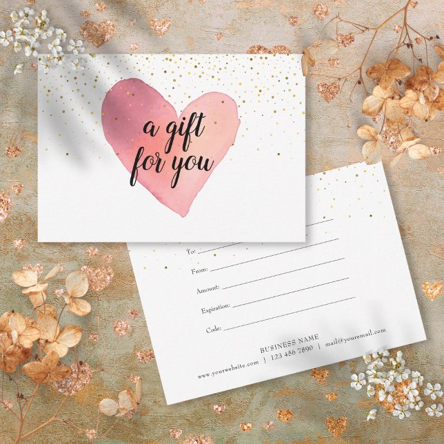 Watercolor Heart Gold Sprinkings Certificat cadeau (Watercolor Heart Gold Sprinkles Gift Certificate)