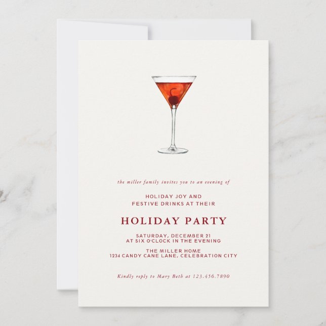 Watercolor Holiday Cocktail Noël Invitation de fêt (Devant)