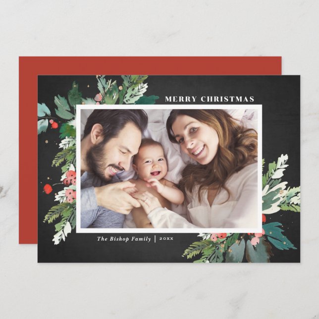 Watercolor Hollies Chalkboard Botanique Photo (Devant / Derrière)