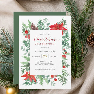 Watercolor Holly Christmas Celebration Invitation