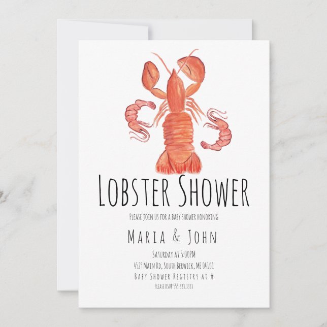 Watercolor Homard Party Baby Shower Invitations (Devant)