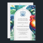 Watercolor Key West Formal Wedding Invitations<br><div class="desc">Invitation vos invités à votre mariage de rêve plage à Key West, Floride avec ces invitations vibrantes et artistiques de mariage Key West. Doté d'un coq d'aquarelle aux tons rouges et bleus vifs, chaque carte est encadrée de verts et bleus tranquilles dans un luxuriant motif d'invitation à un mariage de...</div>