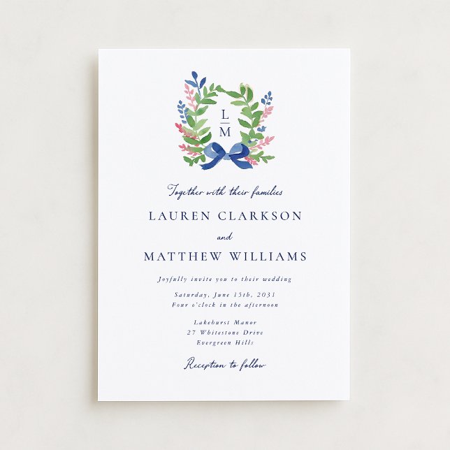 Watercolor Laurel Crest Wedding Invitation (Créateur téléchargé)