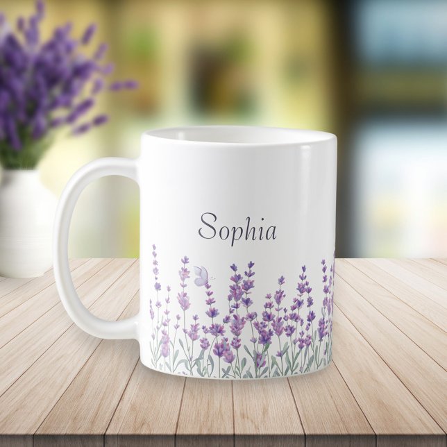 Watercolor Lavender Purple Floral Butterfly Mug (Créateur téléchargé)