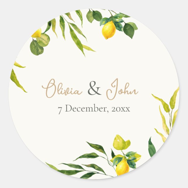 Watercolor Lemon Wedding Envelope Seal Stickers (Devant)