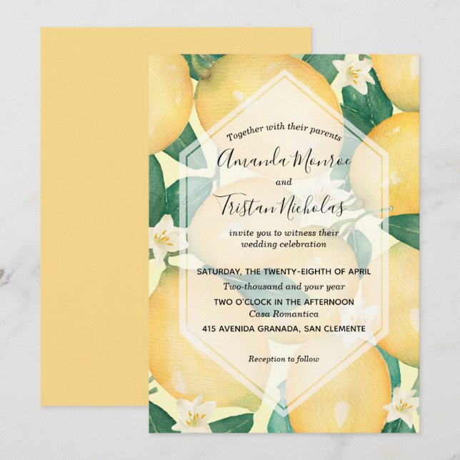 Watercolor Lemons Mariage Invitations (Devant / Derrière)