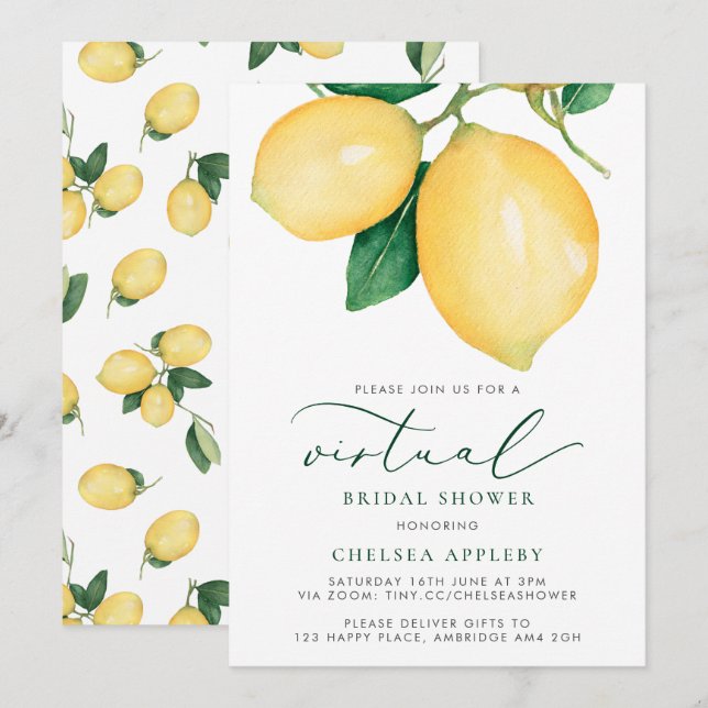 Watercolor Lemons Virtual Bridal Show Invitation (Devant / Derrière)