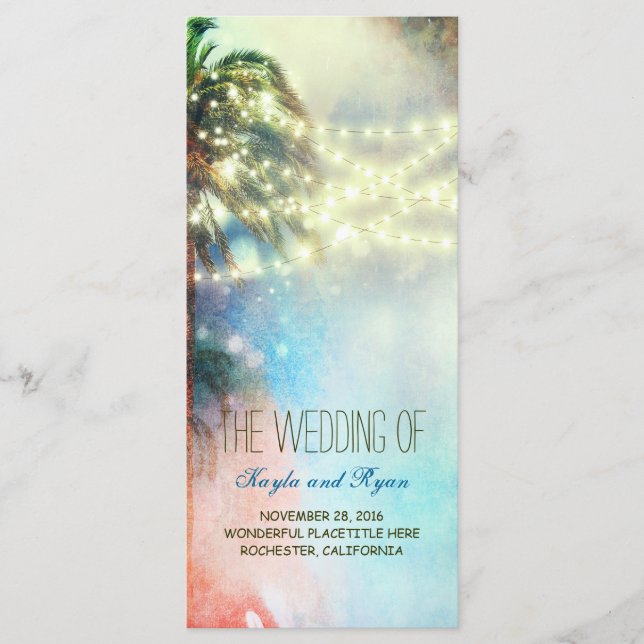 Watercolor Lights Palms Beach Wedding Programmes (Devant)