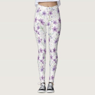 Watercolor Lilac Wildflower Pattern Leggings