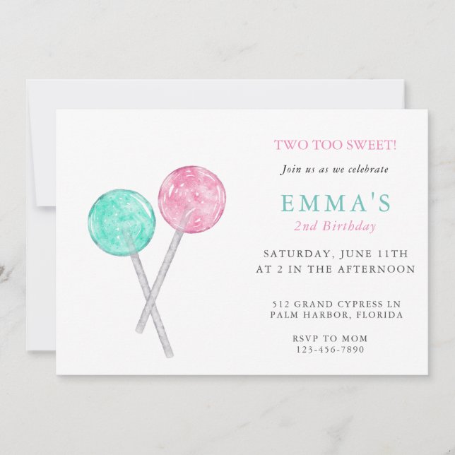 Watercolor Lollipop Invitation de fête d'anniversa (Devant)