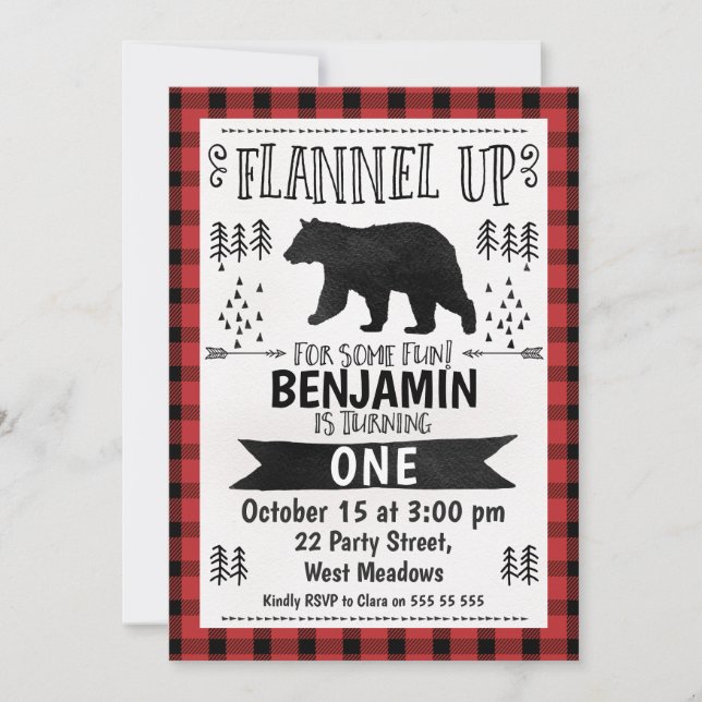 Watercolor Lumberjack 1er Invitation anniversaire (Devant)