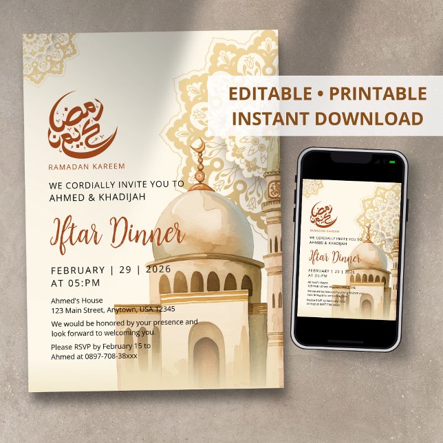 Watercolor Mandala Mosque Ramadan Iftar Invitation (Créateur téléchargé)