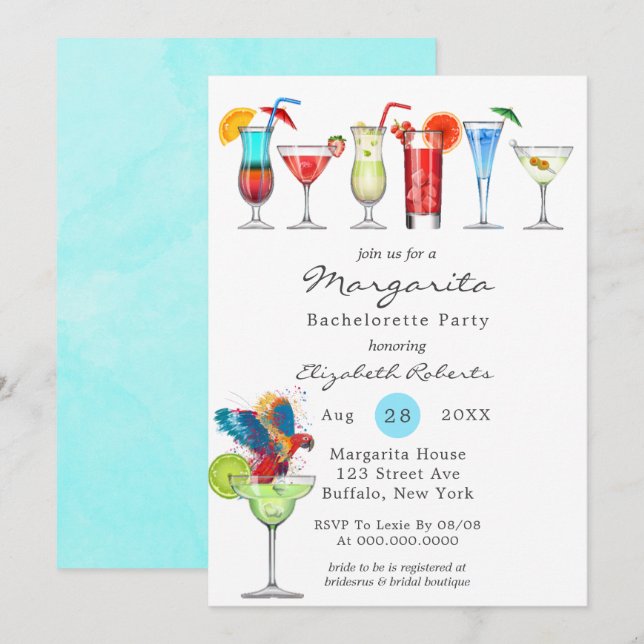 Watercolor Margarita Bachelorette Party Invitation (Devant / Derrière)