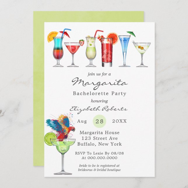 Watercolor Margarita Bachelorette Party Invitation (Devant / Derrière)
