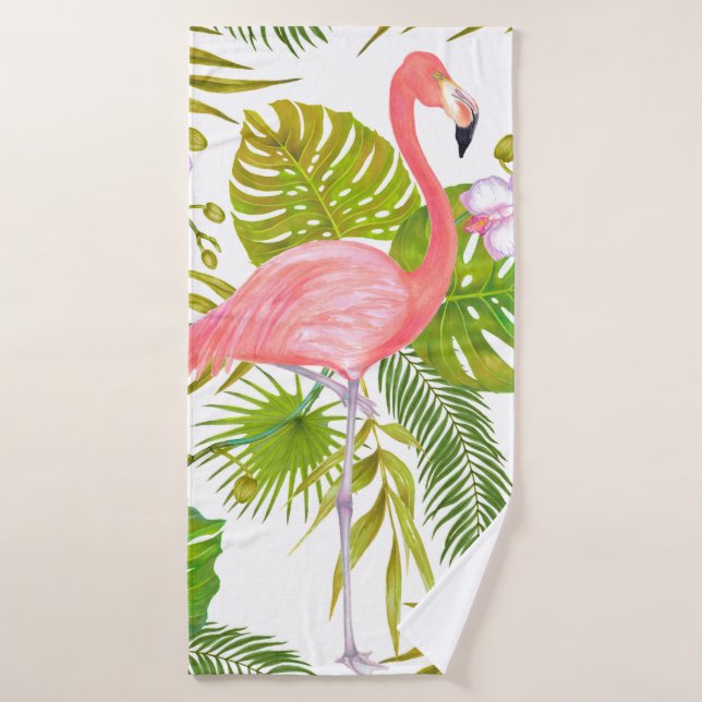 Watercolor marker illustration of pink flamingo bi (Serviette de bain)