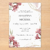 Watercolor Maroon Floral Wedding Invitation
