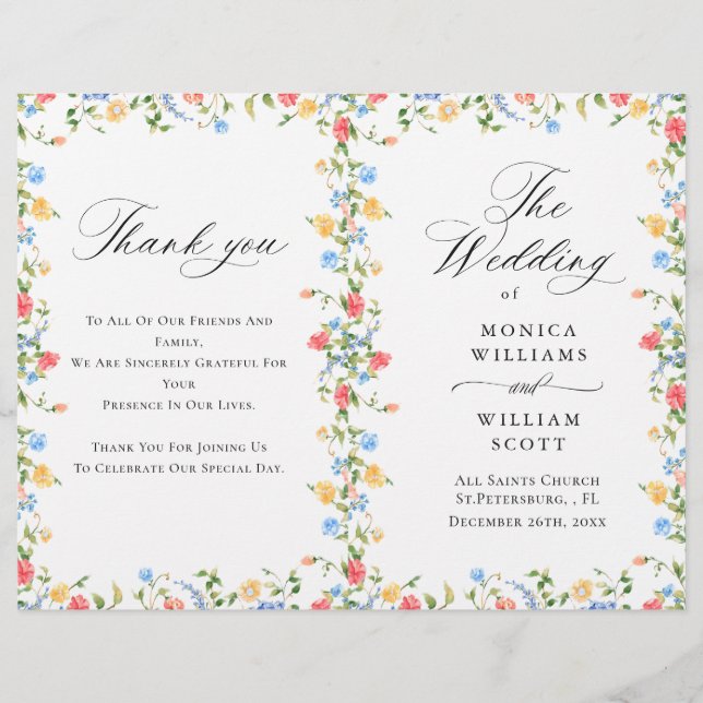 Watercolor Meadow Fleur sauvage Boho Wedding Progr (Devant)