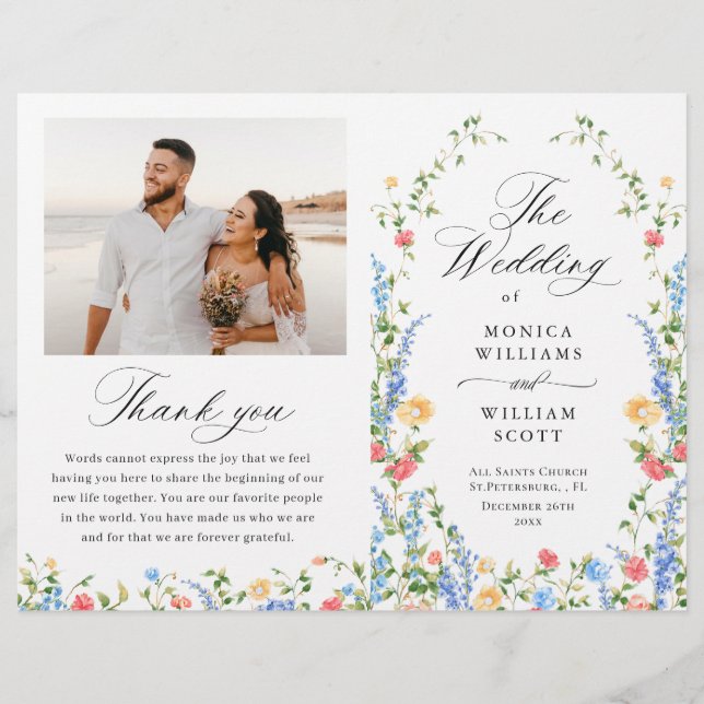 Watercolor Meadow Fleur sauvage Boho Wedding Progr (Devant)