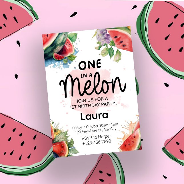 Watercolor melon - 1st Birthday Party Invitation (Créateur téléchargé)
