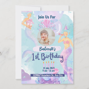 Watercolor Mermaid 1ère invitation anniversaire