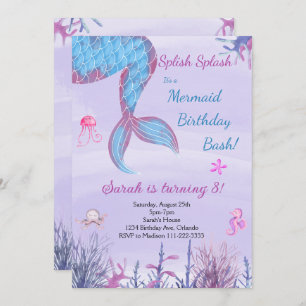 Watercolor Mermaid Tail Purple Invitation d'annive
