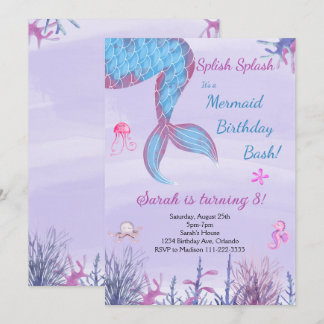 Watercolor Mermaid Tail Purple Invitation d'annive