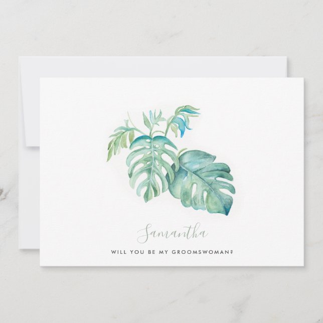 Watercolor Monstera Feuilles Groomswoman Cartes (Devant)