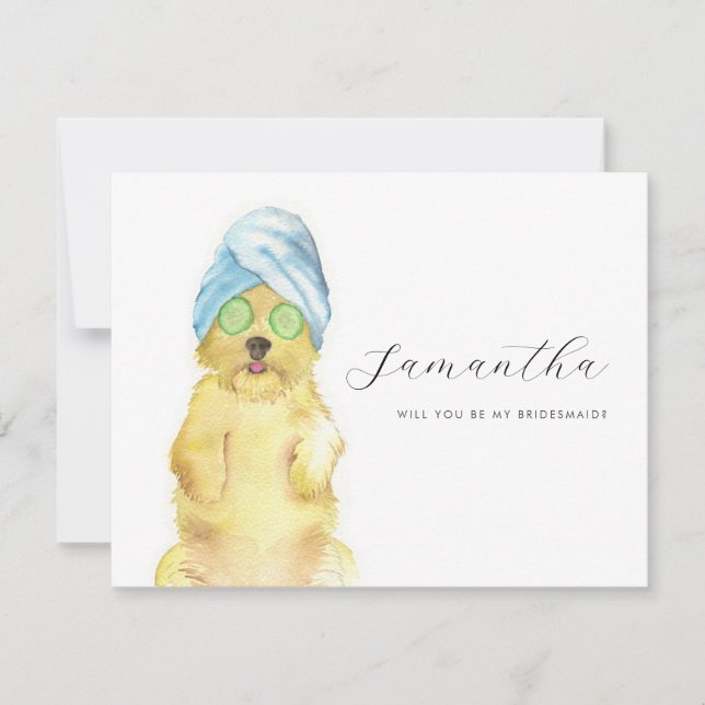 Watercolor Morkie Poo Spa Day Bridesmaid Cards (Devant)