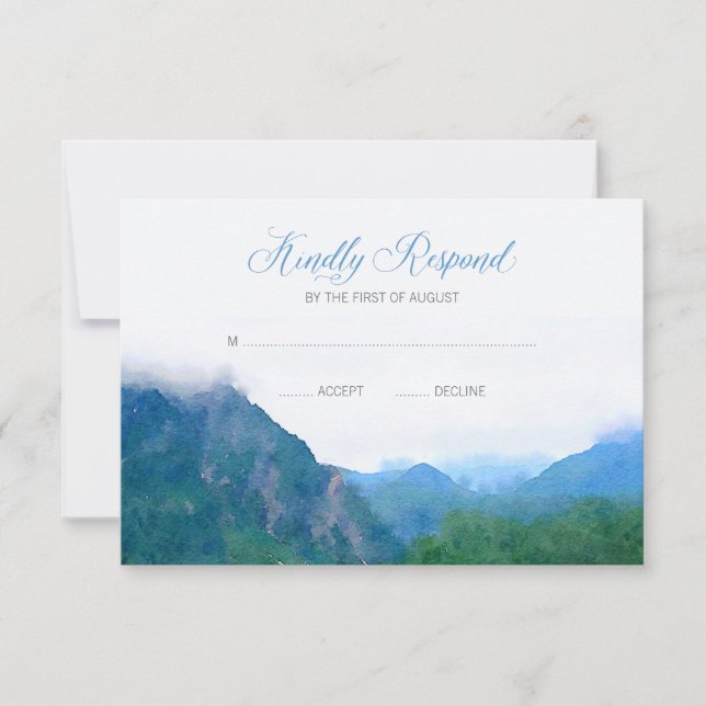 Watercolor Mountain Wedding Réponse RSVP (Devant)