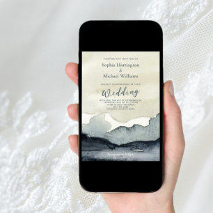 Watercolor Mountains Faire-part de mariage QR Code