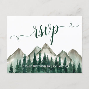 Watercolor Mountains & Pines Wedding Carte postale