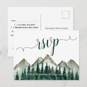 Watercolor Mountains & Pines Wedding Carte postale
