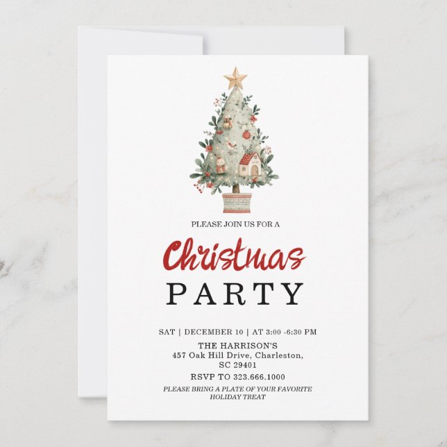 Watercolor Neutral Boho Holiday Party Invitation (Devant)
