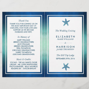 Watercolor Ocean Starfish Beach Wedding Programme