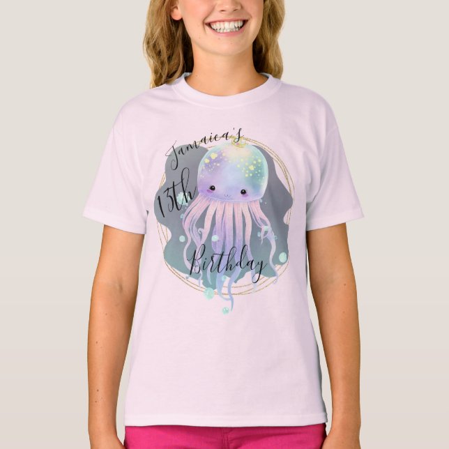 Watercolor Octopus Ocean Anniversaire T-shirt (Devant)